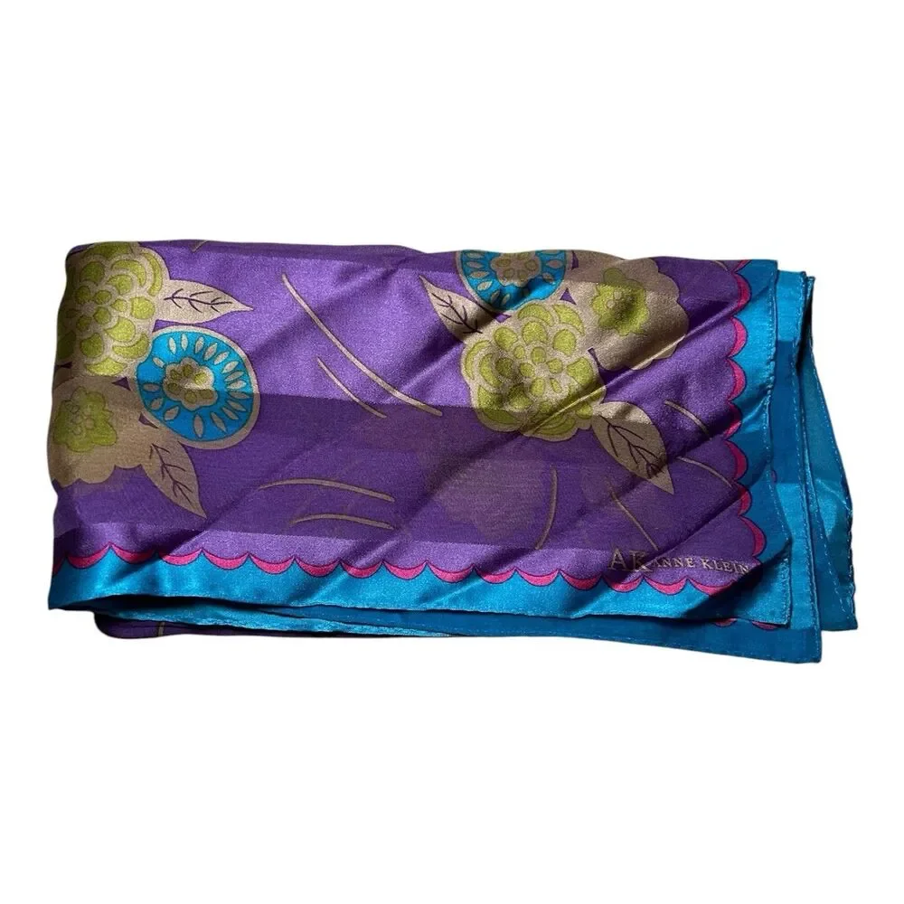 Anne Klein Purple Scarf 21” X 21” Silk Square Unisex